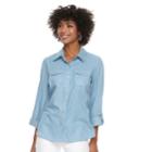 Women's Cathy Daniels Roll-tab Chambray Shirt, Size: Xl, Dark Blue