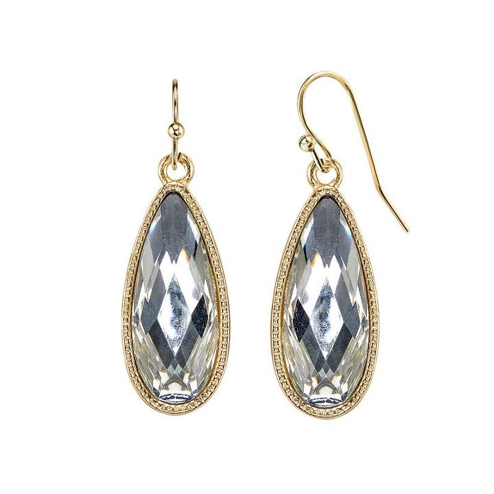 1928 Nickel Free Faceted Stone Teardrop Earrings, Women's, White