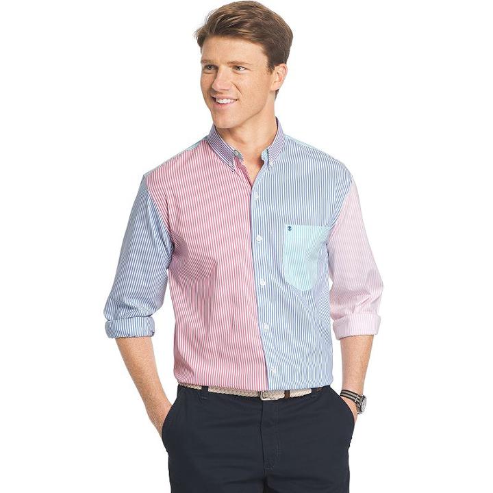 Men's Izod Classic-fit Striped Stretch Button-down Shirt, Size: Medium, Dark Pink