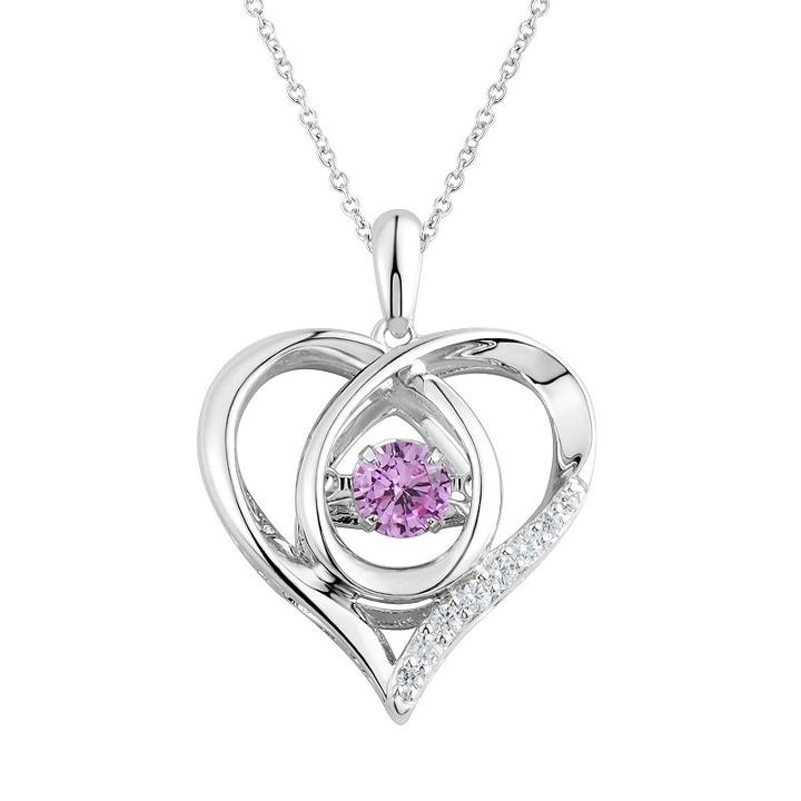 Diamonluxe Lab-created Pink Sapphire & 1/5 Carat T.w. Simulated Diamond Sterling Silver Floating Stone Heart Pendant Necklace, Women's
