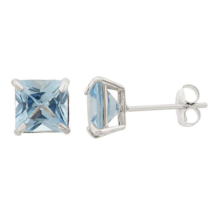 Lab-created Aquamarine 10k White Gold Stud Earrings, Women's, Blue