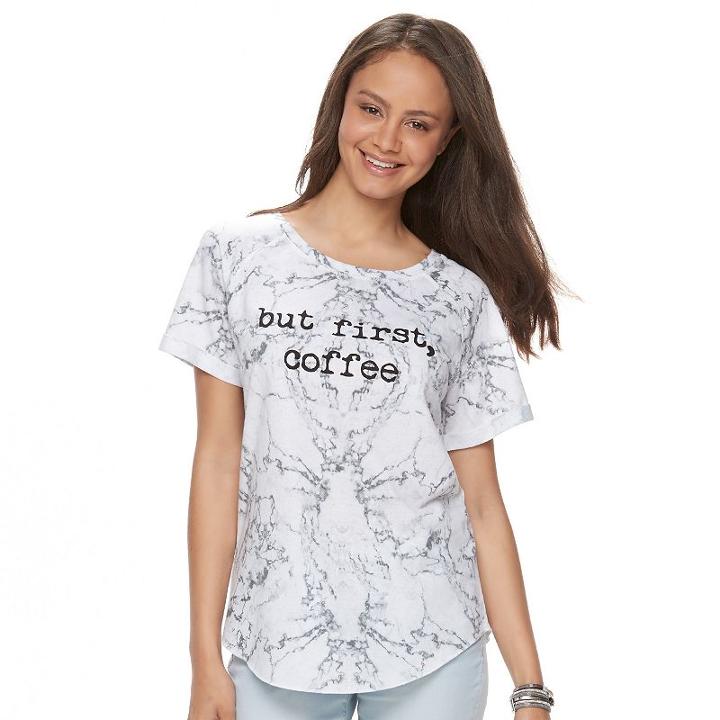 Juniors' Grayson Threads But First Coffee Graphic Top, Teens, Size: Large, Ovrfl Oth