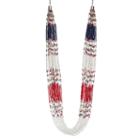 Red, White & Blue Seed Bead Long Multi Strand Necklace, Women's, Multicolor