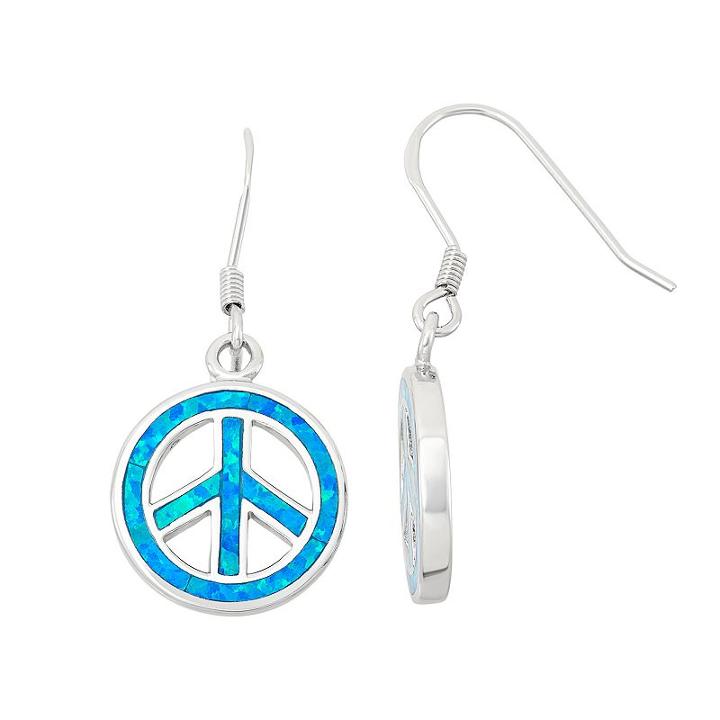 Lab-created Blue Opal Sterling Silver Peace Sign Drop Earrings, Women's