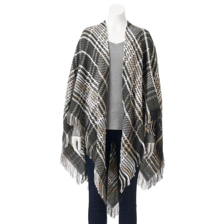 Lc Lauren Conrad Space-dyed Plaid Ruana, Women's, Black