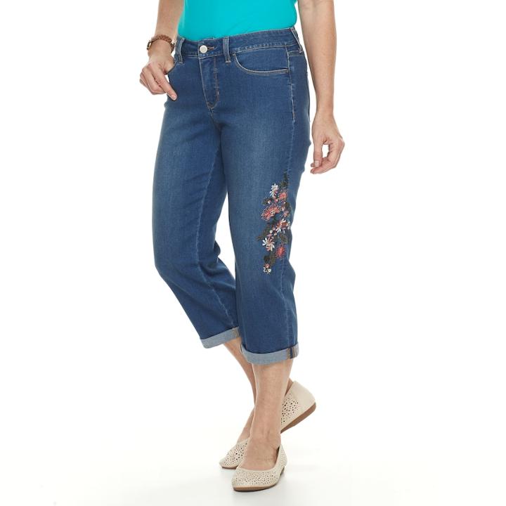 Women's Croft & Barrow&reg; Cuffed Jean Capris, Size: 10, Med Blue