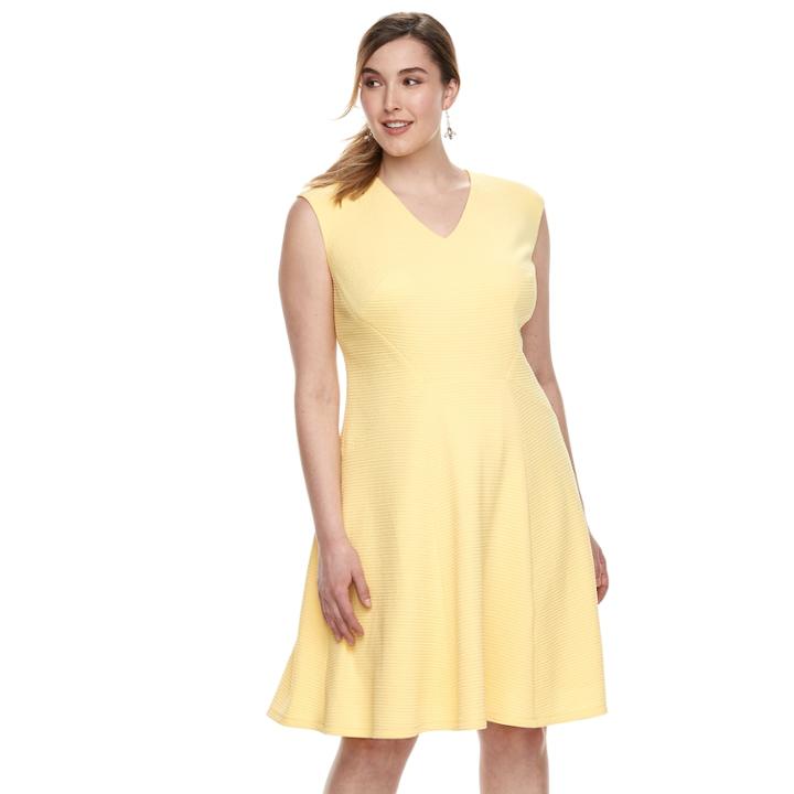 Plus Size Suite 7 Side Panel Fit & Flare Dress, Women's, Size: 16 W, Yellow