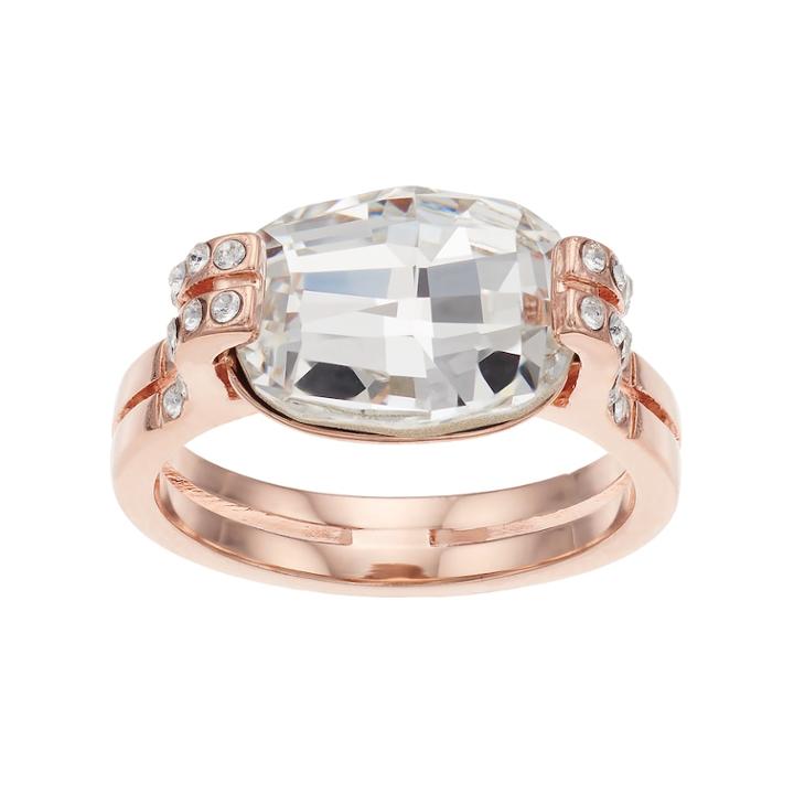 Brilliance 14k Rose Gold Plated Ring With Swarovski Crystals, Women's, Size: 10, White
