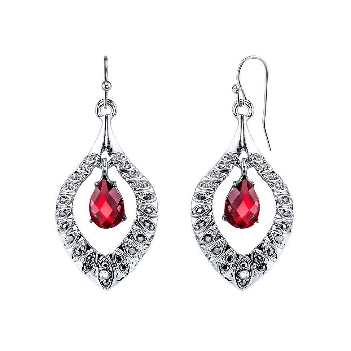 1928 Orbital Faceted Teardrop Earrings, Women's, Red