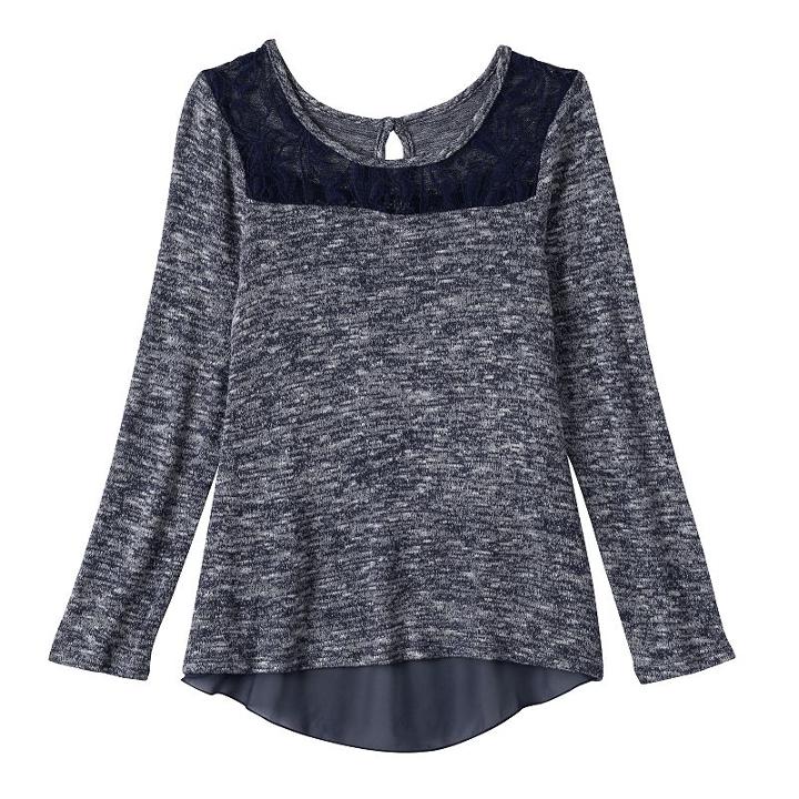 Girls Plus Size 2hip Spacedye Split Back Knit Sweater Top, Girl's, Size: M Plus, Blue (navy)