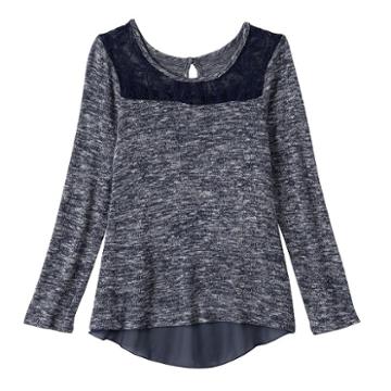 Girls Plus Size 2hip Spacedye Split Back Knit Sweater Top, Girl's, Size: M Plus, Blue (navy)