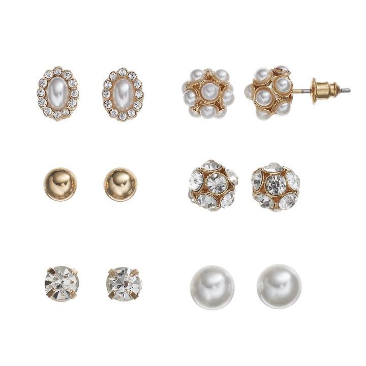 Mudd&reg; Simulated Crystal & Simulated Pearl Stud Earring Set, Teens, White