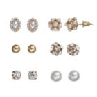 Mudd&reg; Simulated Crystal & Simulated Pearl Stud Earring Set, Teens, White