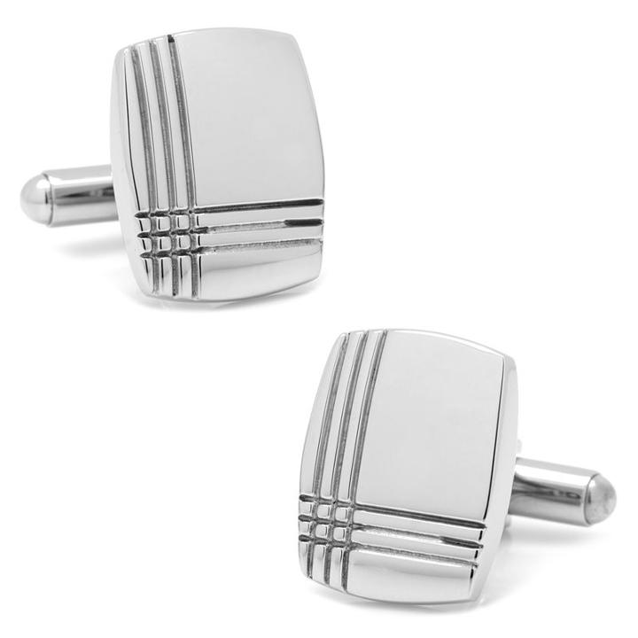 Stainless Steel Tartan Plaid Cuff Links, Men's, Silver