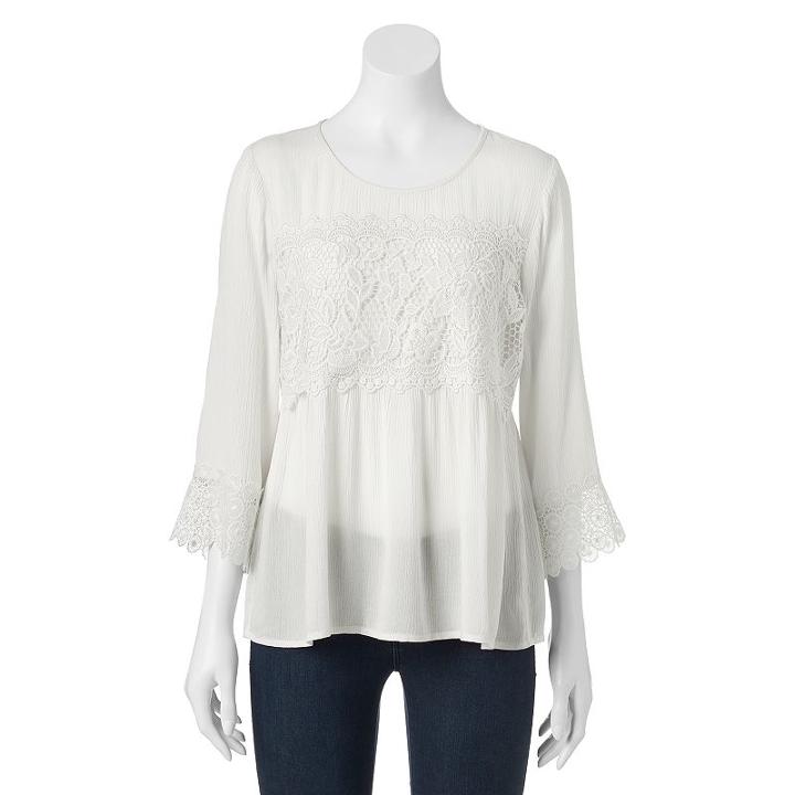 Juniors' Trixxi Flounce Hem Crochet Peasant Top, Girl's, Size: Medium, Natural