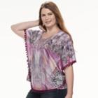 Plus Size World Unity Printed Tassel Poncho Top, Women's, Size: 2xl, Pink