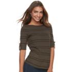 Petite Apt. 9&reg; Ruched Elbow Sleeve Top, Women's, Size: Xs Petite, Dark Green
