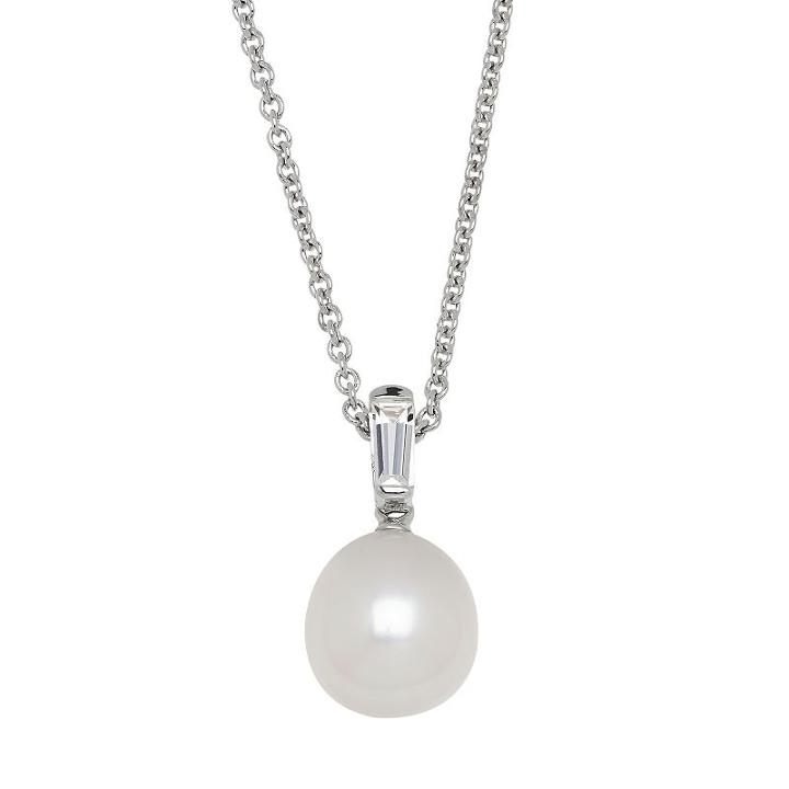 Freshwater By Honora Sterling Silver Freshwater Cultured Pearl & White Topaz Pendant, Women's, Size: 17