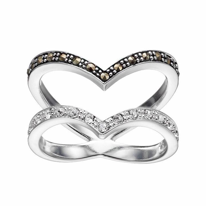 Silver Luxuries Crystal & Marcasite Chevron Ring, Women's, Size: 8, Grey
