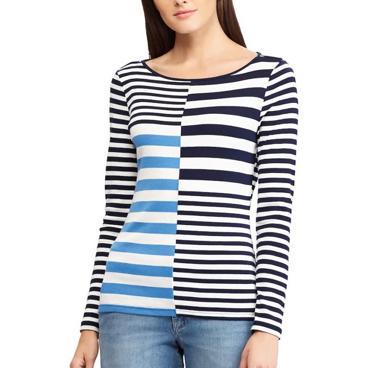 Women's Chaps Striped Crewneck Tee, Size: Xl, Blue