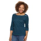 Petite Croft & Barrow&reg; Button-shoulder Boatneck Top, Women's, Size: M Petite, Dark Blue