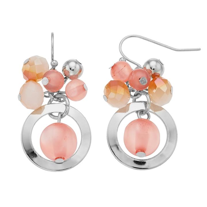 Peach Bead Cluster Drop Earrings, Women's, Pink
