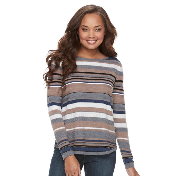 Petite Croft & Barrow&reg; Textured Stripe Sweater, Women's, Size: Xl Petite, Beige Oth