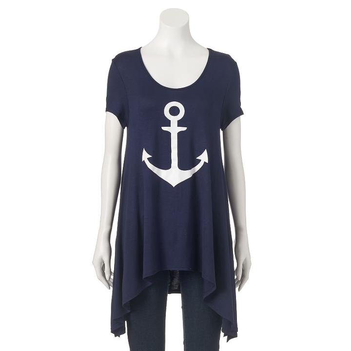 Women's Double Click Graphic Shark-bite Tunic Tee, Size: Small, Blue