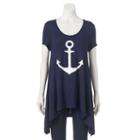 Women's Double Click Graphic Shark-bite Tunic Tee, Size: Small, Blue
