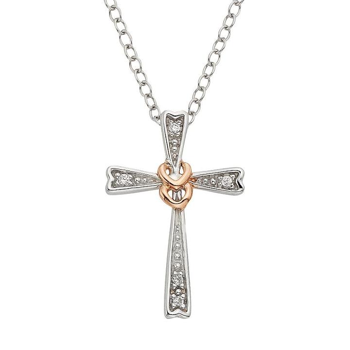 Diamond Accent Sterling Silver Two Tone Cross Pendant Necklace, Women's, Size: 16, White