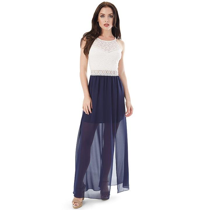Juniors' Iz Byer California Crochet High Neck Maxi Dress, Teens, Size: Large, Blue (navy)