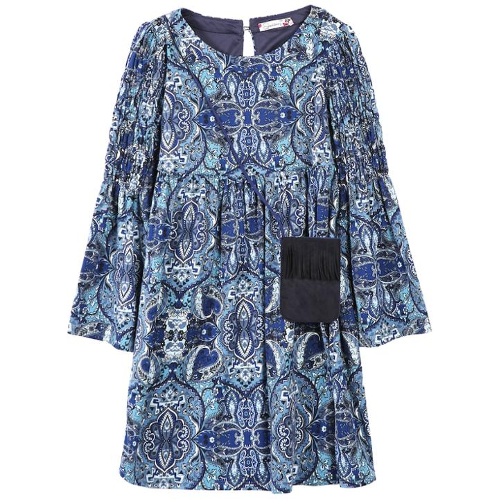 Girls 7-16 & Plus Size Speechless Patterned Bell Sleeve Dress With Fringe Crossbody Purse, Size: 12, Brt Blue