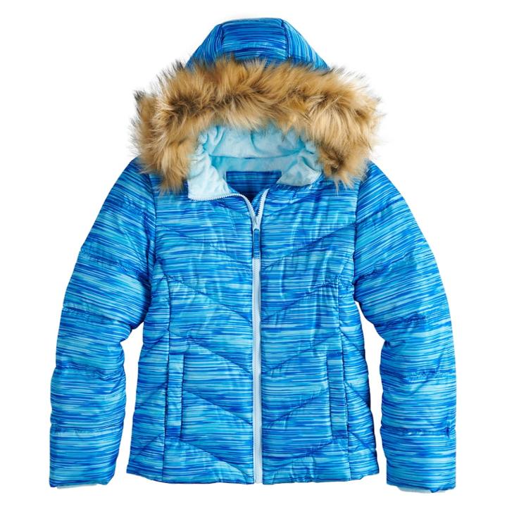 Girls 4-16 So&reg; Faux Fur Heavyweight Puffer Jacket, Size: 10-12, Med Blue