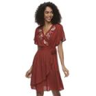 Petite Sonoma Goods For Life&trade; Embroidered Wrap Dress, Women's, Size: M Petite, Red/coppr (rust/coppr)