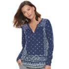 Women's Sonoma Goods For Life&trade; Printed Splitneck Tee, Size: Small, Dark Blue
