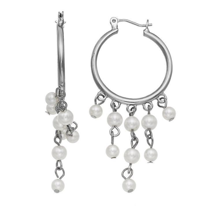 Simply Vera Vera Wang Nickel Free Simulated Pearl Fringe Hoop Earrings, Women's, White