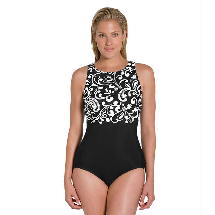 Women's Reebok Curls High-neck One-piece Swimsuit, Size: 16, Oxford