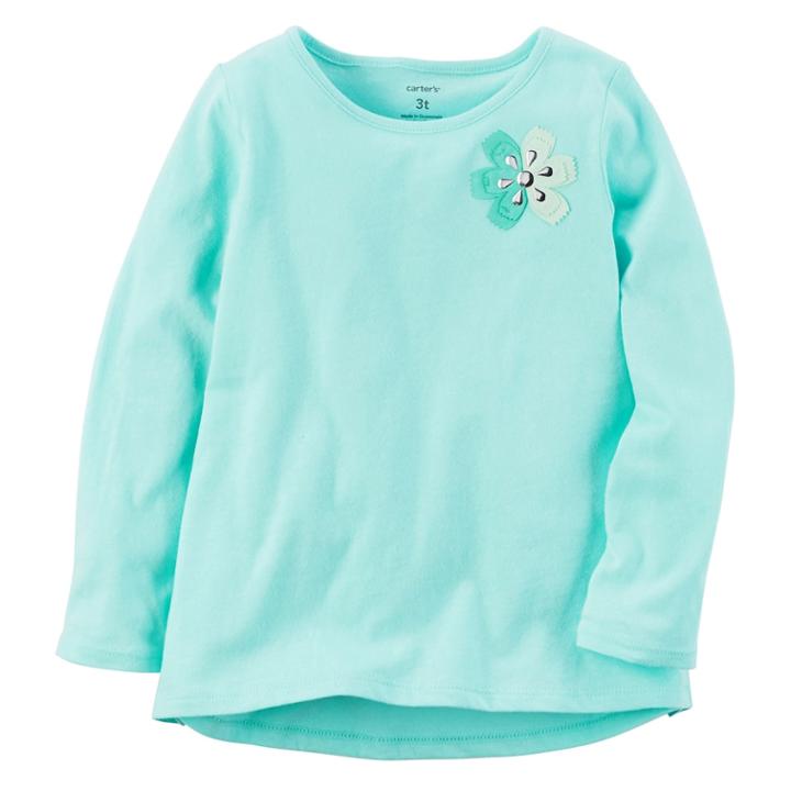 Girls 4-8 Carter's Long Sleeve Two-tone Flower Embellished Tee, Size: 6, Lt Green