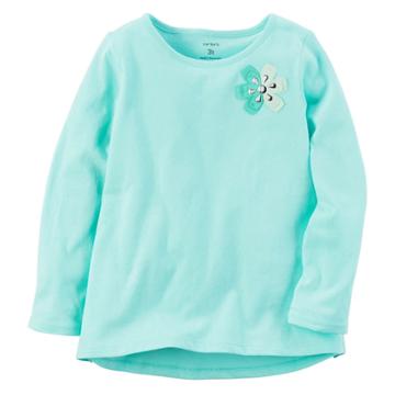 Girls 4-8 Carter's Long Sleeve Two-tone Flower Embellished Tee, Size: 6, Lt Green