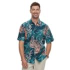 Men's Havanera Short Sleeve Linen Water Color Tropical Print Button-down Shirt, Size: Small, Dark Blue