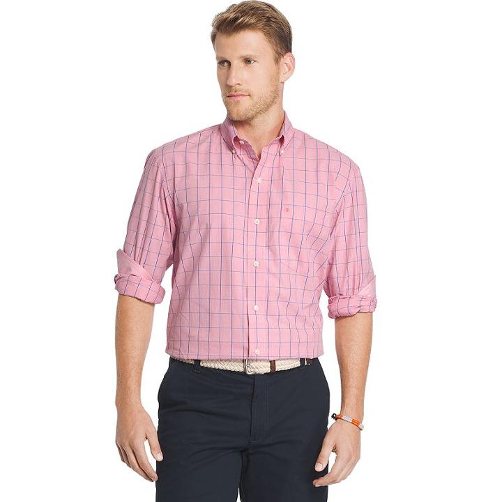 Men's Izod Classic-fit Windowpane Button-down Shirt, Size: Large, Pink Other