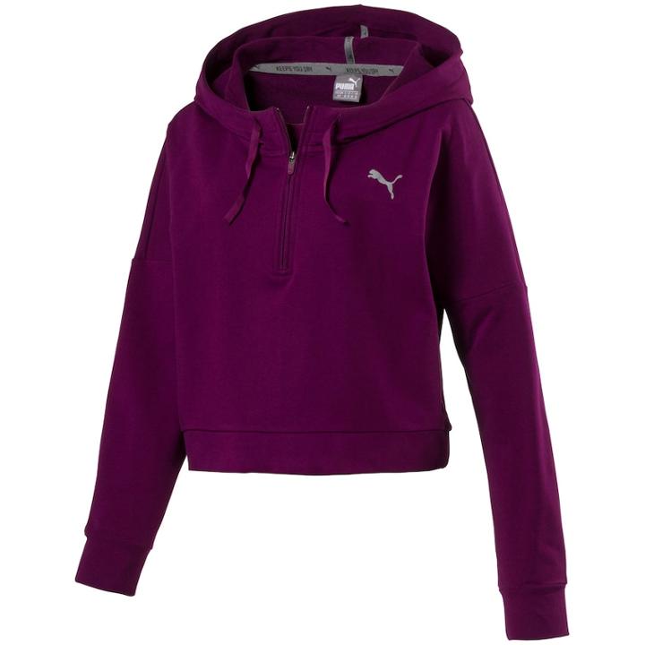 Women's Puma Cropped French Terry Hoodie, Size: Small, Purple