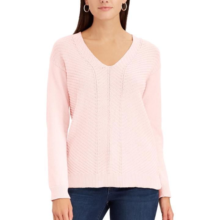 Women's Chaps Chevron V-neck Sweater, Size: Xs, Pink