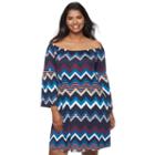 Juniors' Plus Size Wrapper Chevron Off-the-shoulder Dress, Teens, Size: 3xl, Light Blue