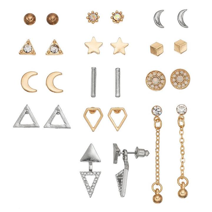 Mudd&reg; Cube, Crescent, Star & Triangle Jacket Nickel Free Earring Set, Women's, Multicolor