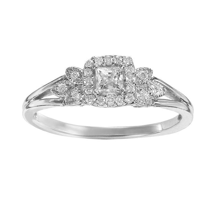 Simply Vera Vera Wang Diamond Leaf Halo Engagement Ring In 14k White Gold (1/4 Ct. T.w.), Women's, Size: 6