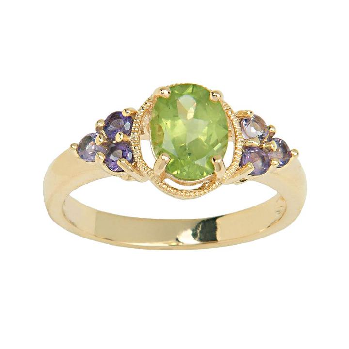 18k Gold-over-silver Peridot And African Amethyst Ring, Women's, Size: 8, Green