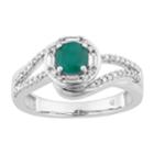 10k White Gold Emerald & 1/4 Carat T.w. Diamond Swirl Ring, Women's, Size: 7, Green