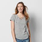 Women's Sonoma Goods For Life&trade; Striped Lace-up Tee, Size: Medium, Grey Other
