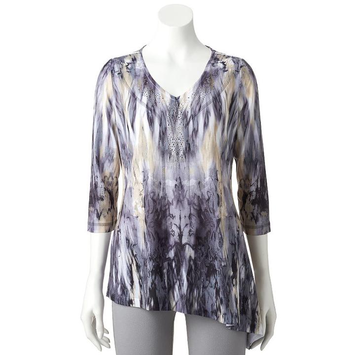 Women's World Unity Print Embellished Asymmetrical Top, Size: Xl, Oxford